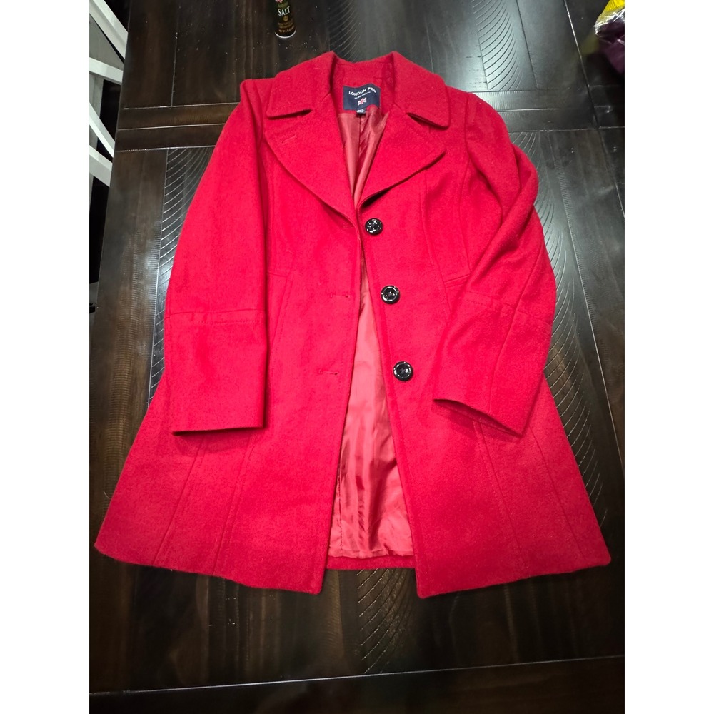 London Fog Womens Red Wool Blend Pea Coat Mid Length Button Up Jacket Size M